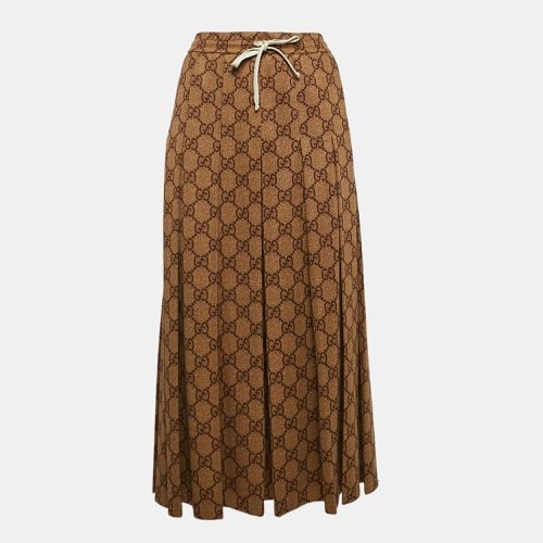 Gucci Brown GG Supreme Print Jersey Pleated Maxi Skirt M - Gucci - Modalova