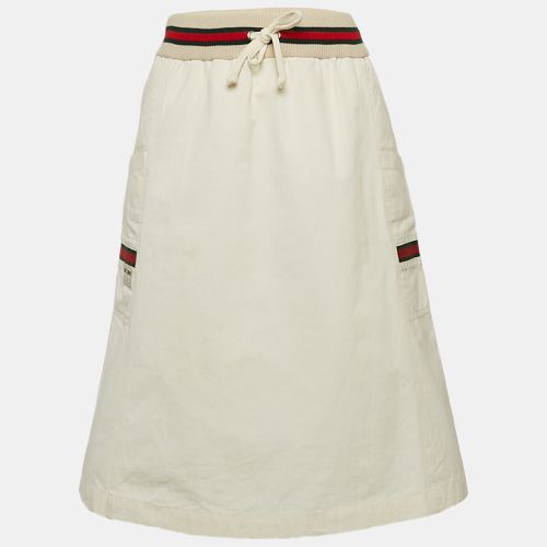 Gucci Cream Web Stripe Trim Cotton Knee Length Skirt M - Gucci - Modalova