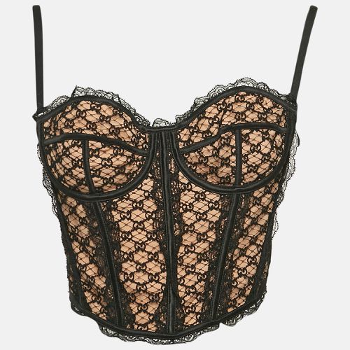 Gucci Black/Beige GG Lace Net Corset Crop Top M - Gucci - Modalova