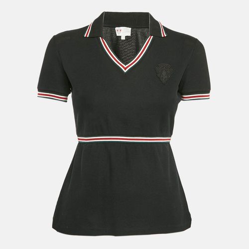 Gucci Black Applique Cotton Pique Cinched Waist Equestrian T-Shirt S - Gucci - Modalova