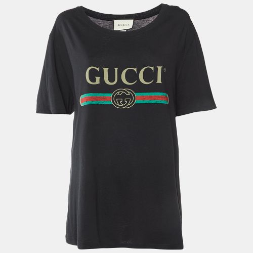 Gucci Black Vintage Logo Print Cotton Distressed T-Shirt M - Gucci - Modalova