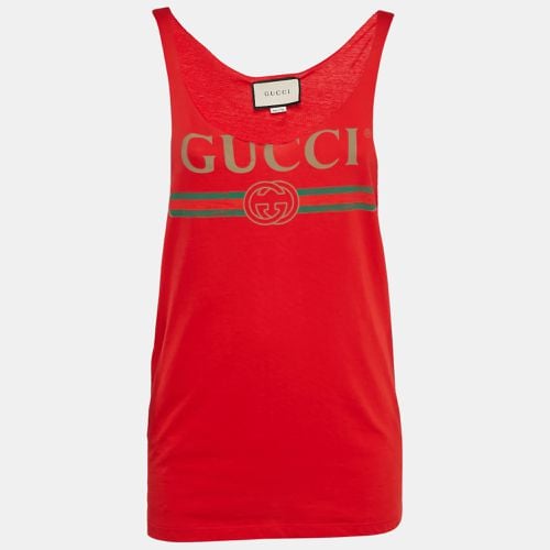 Gucci Red Logo Print Cotton Knit Tank Top XXS - Gucci - Modalova