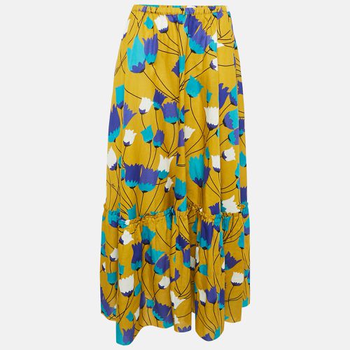 Blue Floral Print Cotton Tiered Maxi Skirt M - Gucci - Modalova