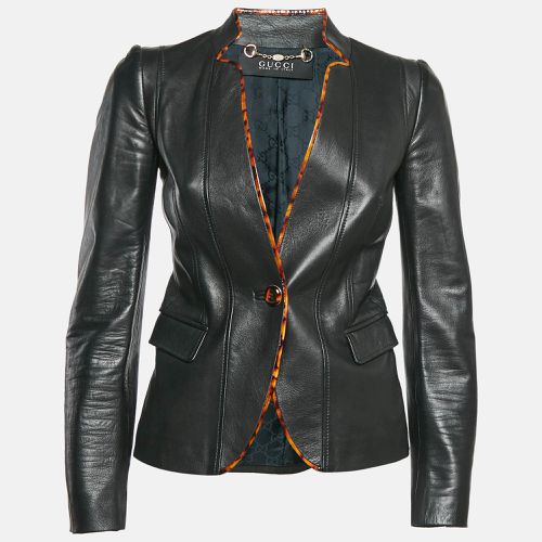 Contrast Trim Leather Button Front Jacket S - Gucci - Modalova