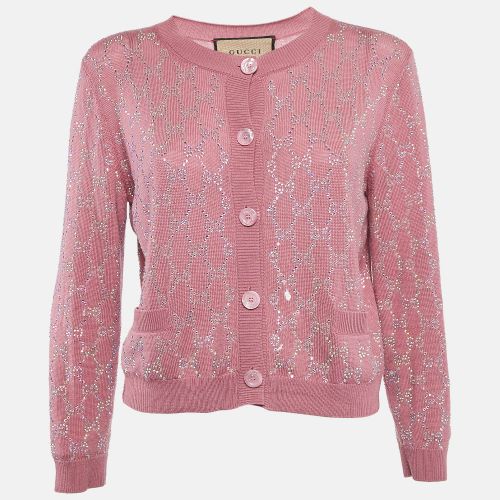 Gucci Pink Studded Wool Button Front Cardigan M - Gucci - Modalova