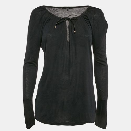 Gucci Black Jersey Neck Tie-Up Detail Full Sleeve Top S - Gucci - Modalova