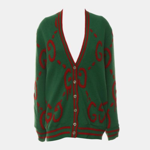 Gucci Green/Red Wool, Silk GG Knitted Cardigan XS - Gucci - Modalova