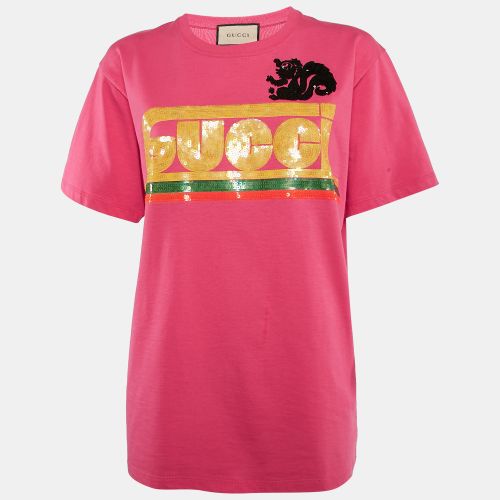 Gucci Pink Logo Sequin Jersey Crew Neck T-Shirt XXS - Gucci - Modalova