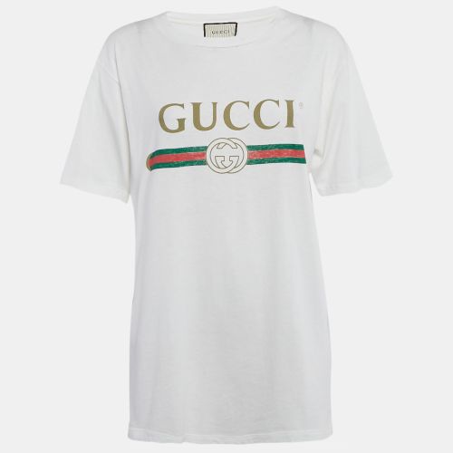 Gucci White Vintage Logo Print Cotton Distressed Oversize T-Shirt XS - Gucci - Modalova