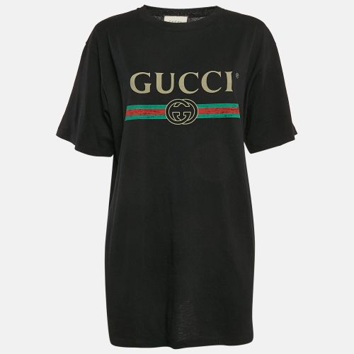 Gucci Black Vintage Logo Print Cotton Distressed Oversize T-Shirt L - Gucci - Modalova