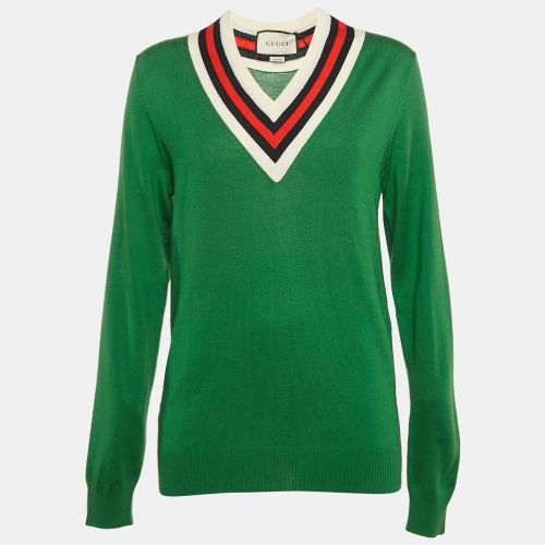 Gucci Green Wool V-Neck Full Sleeve Sweater XS - Gucci - Modalova