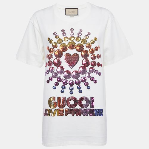 Gucci Off White Love Parade Sequin Detail Jersey T-Shirt XS - Gucci - Modalova