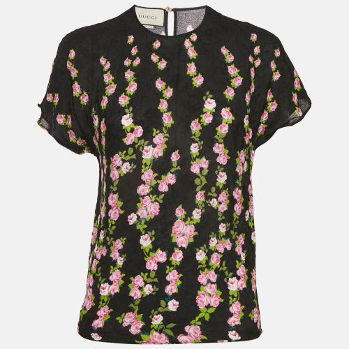 Gucci Black Floral Print Jacquard Crepe Top M - Gucci - Modalova