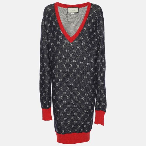 Gucci Bicolor Logo Patterned Knit Contrast Trim Sweater Dress S - Gucci - Modalova