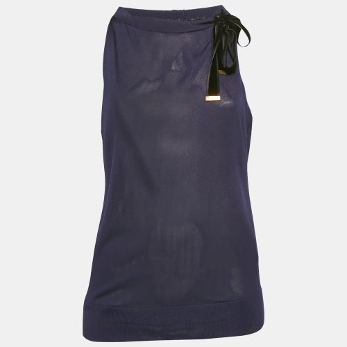 Gucci Navy Blue Jersey Tie-Up Neck Detail Top M - Gucci - Modalova