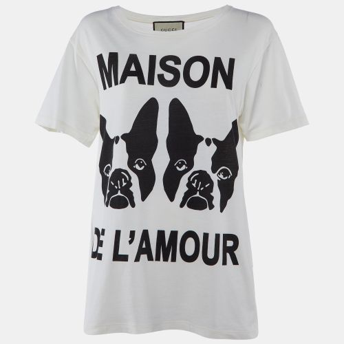 Gucci Off White Maison De L'Amour Print Cotton Crew Neck Half Sleeve T-Shirt XS - Gucci - Modalova