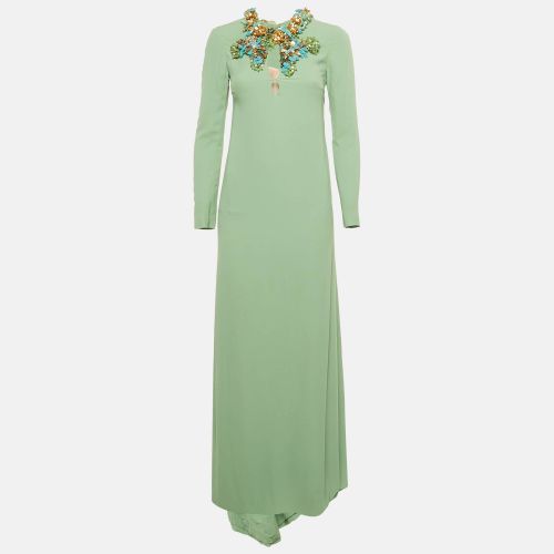 Gucci Mint Green Neck Embellished Silk Long Sleeve Maxi Dress S - Gucci - Modalova