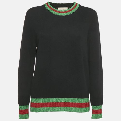 Gucci Black Wool & Lamé Web Trim Detail Sweater L - Gucci - Modalova