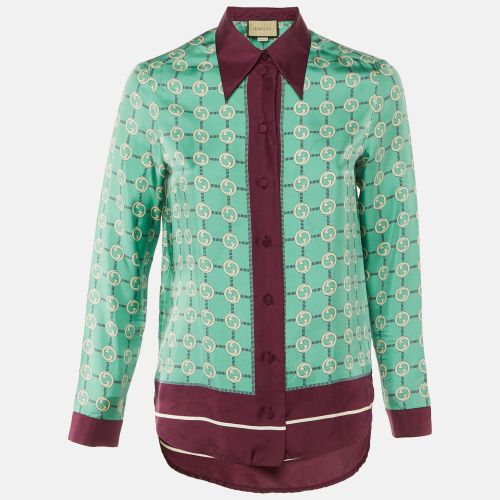 Gucci Green Interlocking G Print Silk Button Front Shirt S - Gucci - Modalova