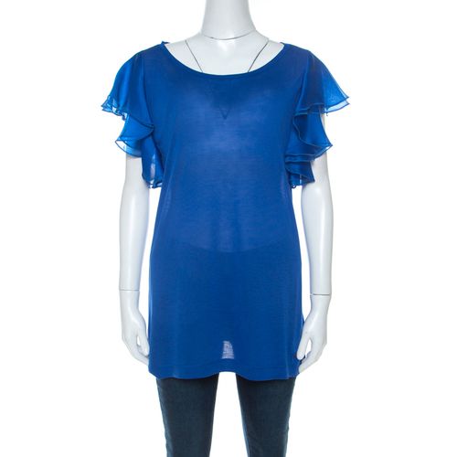 Gucci Blue Jersey and Silk Ruffled Sleeve Top S - Gucci - Modalova