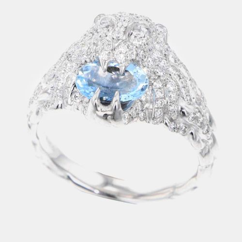 Gucci 18K White Gold Lion Head Aquamarine Ring Size #9 - Gucci - Modalova