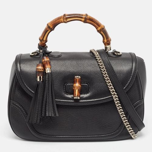 Gucci Black Leather Large New Bamboo Tassel Top Handle Bag - Gucci - Modalova