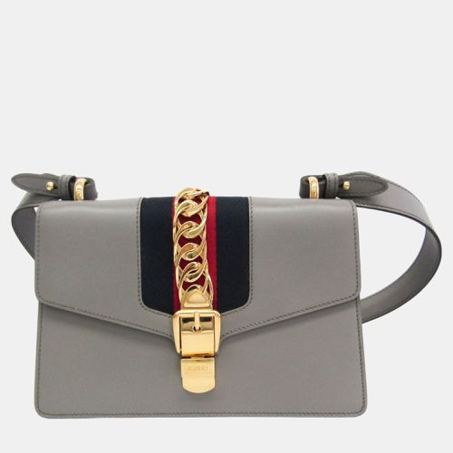 Gucci Grey Leather Small Sylvie Shoulder Bag - Gucci - Modalova