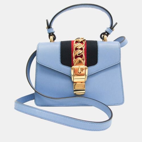 Gucci Light Blue Leather Mini Sylvie Top Handle Bag - Gucci - Modalova