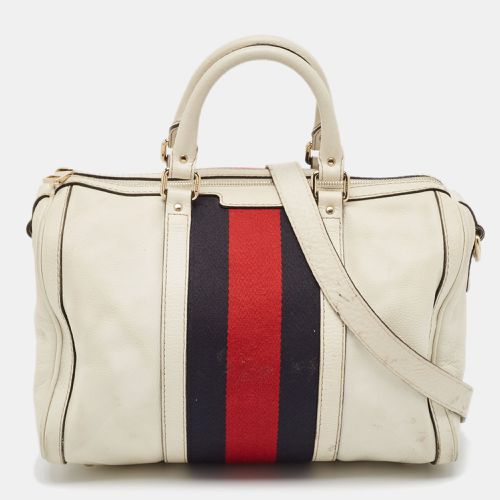 Gucci Off White Canvas and Leather Medium Web Boston Bag - Gucci - Modalova