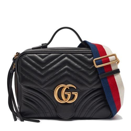 Gucci Black Matelassé Leather GG Marmont Top Handle Bag - Gucci - Modalova