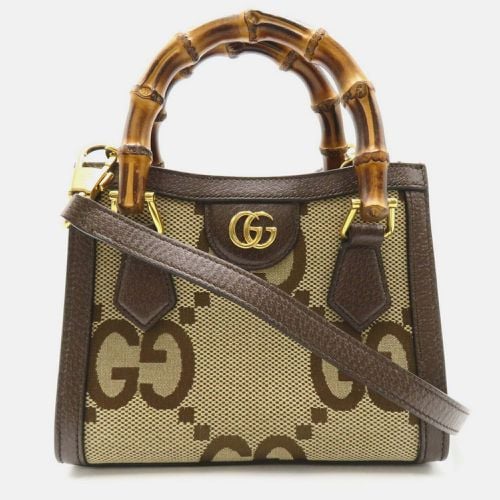 Gucci Beige Brown Canvas Leather Jumbo GG bamboo Handle Bag - Gucci - Modalova