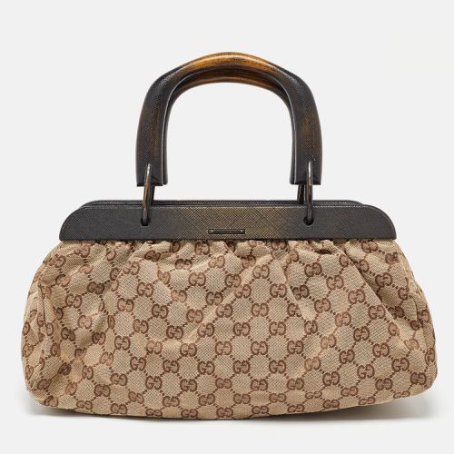 Gucci Beige GG Canvas Wooden Handle Satchel - Gucci - Modalova