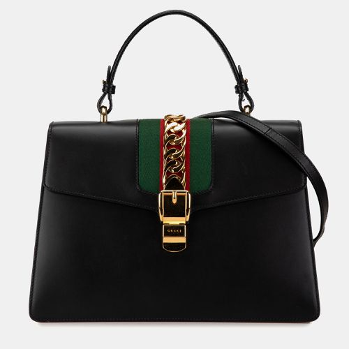 Gucci Black Leather Sylvie Web Satchel Bag - Gucci - Modalova