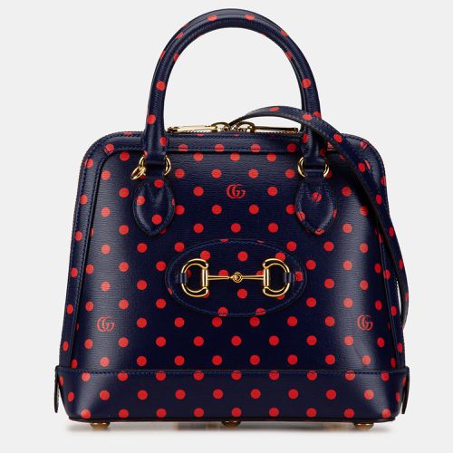 Gucci Navy Blue Leather Small Horsebit 1955 Polka Dot Top Handle Satchel Bag - Gucci - Modalova