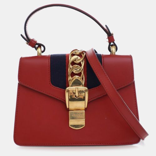 Gucci Red Calf Leather Mini Sylvie Satchel Bag - Gucci - Modalova