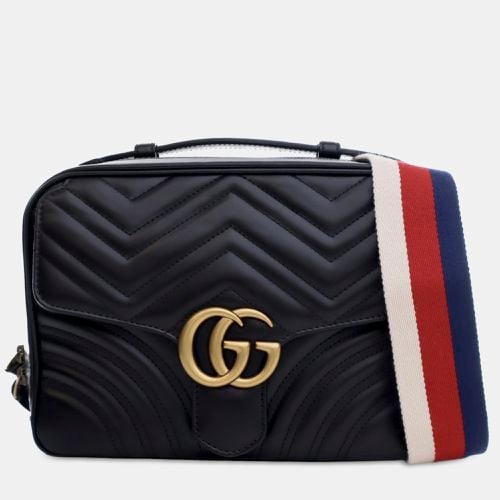 Gucci Black Leather Small GG Marmont Sylvie Top Handle Bag - Gucci - Modalova