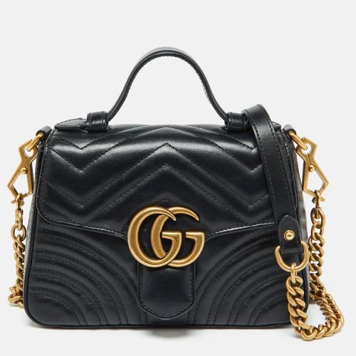 Gucci Black Leather GG Marmont Mini Top Handle Bag - Gucci - Modalova