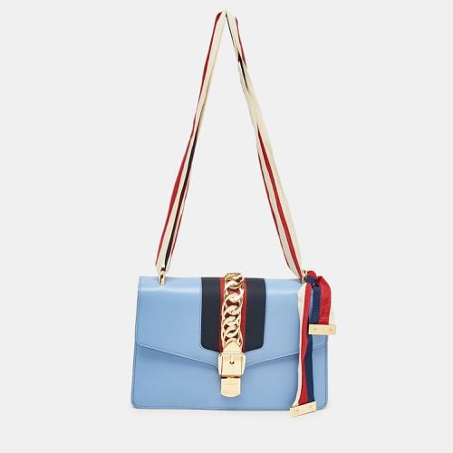 Gucci Light Blue Leather Small Web Sylvie Shoulder Bag - Gucci - Modalova