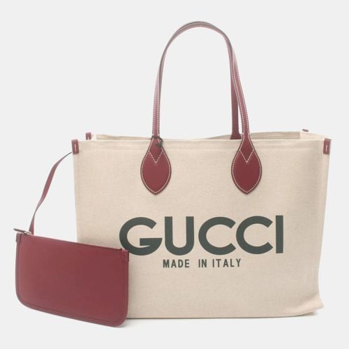 Gucci Beige Bordeaux Green Canvas Leather Printed Bag - Gucci - Modalova