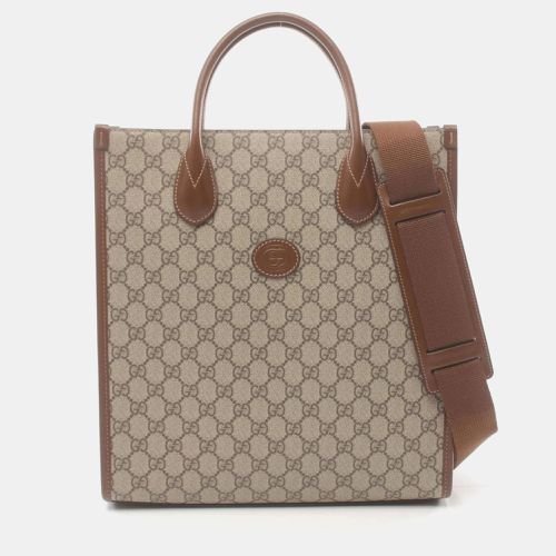 Gucci Beige Brown Coated Canvas Leather GG Supreme Tote Bag - Gucci - Modalova