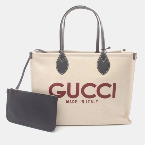 Gucci Beige Navy Bordeaux Canvas Leather Printed Bag - Gucci - Modalova