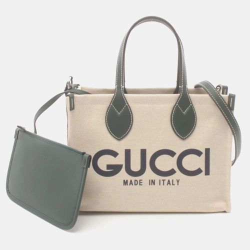 Gucci Beige Green Canvas Leather Printed Bag - Gucci - Modalova