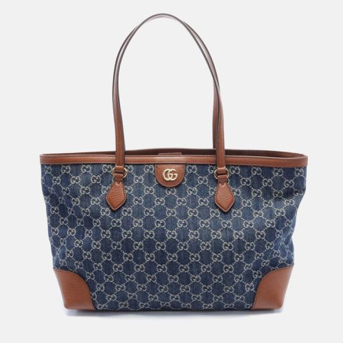 Gucci Navy Brown Leather Denim Medium GG Tote Bag - Gucci - Modalova