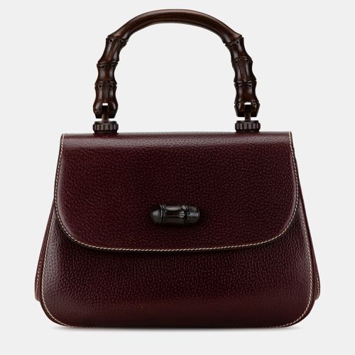 Gucci Burgundy Leather Calfskin Bamboo Handbag Bag - Gucci - Modalova