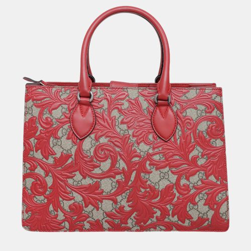 Gucci Brown, Red Leather Arabesque GG Supreme Tote Bag - Gucci - Modalova