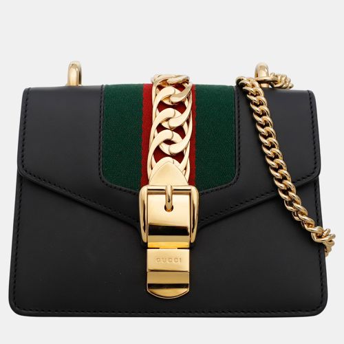 Gucci Black Calfskin Leather Mini Sylvie Chain Shoulder Bag - Gucci - Modalova