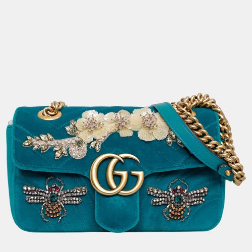 Gucci Teal Velvet Mini Velvet Embroidered GG Marmont Flap Bag - Gucci - Modalova