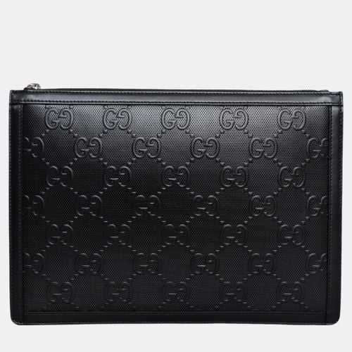 Gucci Black Leather GG Embossed Leather Pochette Clutch Bag - Gucci - Modalova