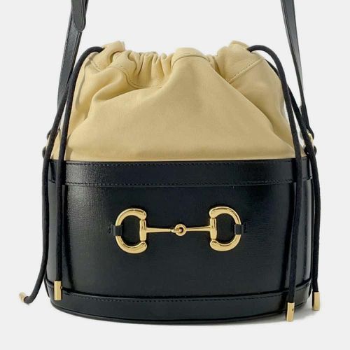 Gucci Black Leather Horsebit Drawstring Bag Bucket Shoulder Bag - Gucci - Modalova