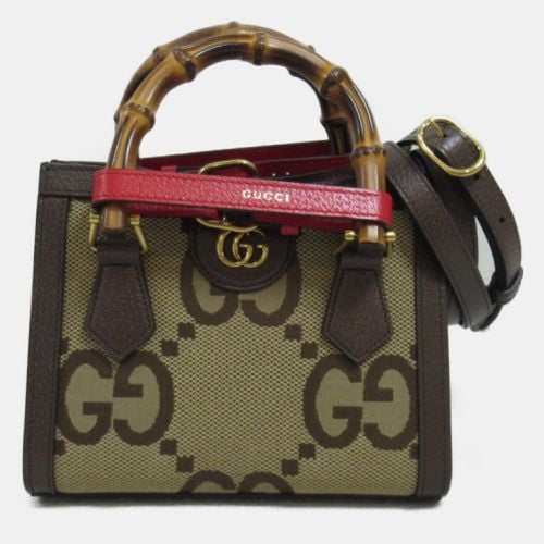 Jumbo Gg Canvas Leather Beige Bag - Gucci - Modalova